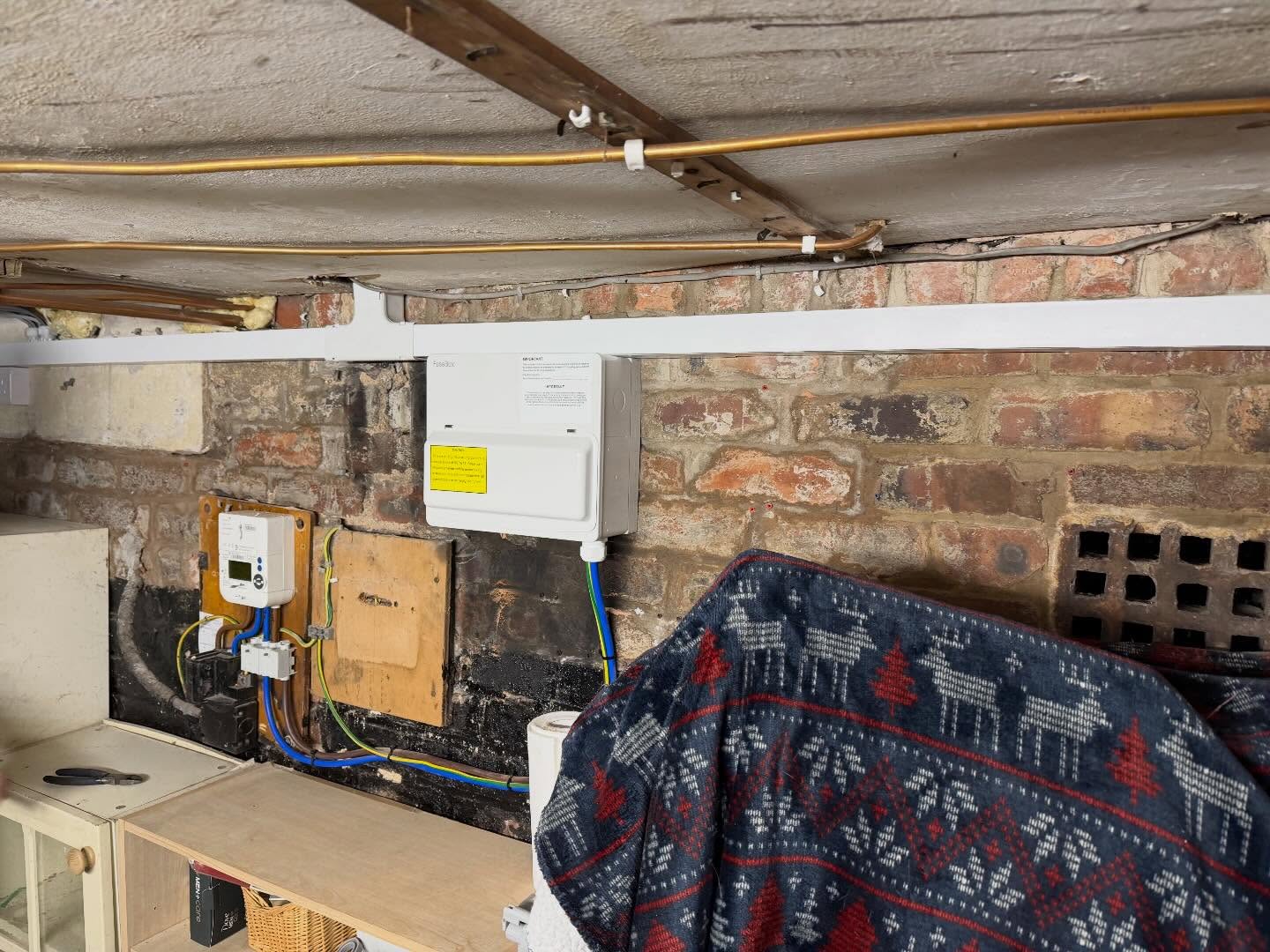 New installed electrical fuse box in basement